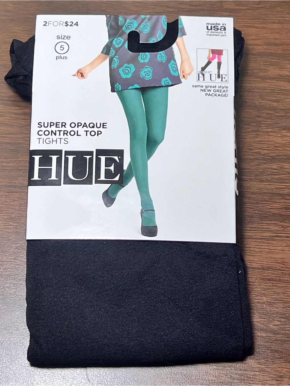 NWT Hue Super Opaque Control Top Plus Size Black Tights in Size 5